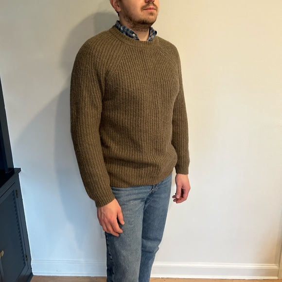 NWOT Oak + Fort men’s sweater crewneck size M khaki green j crew press October - Picture 1 of 10